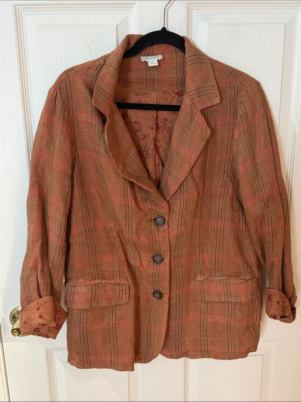 Sundance Plaid linen Blazer in Rust and Orange Tones size medium oversized